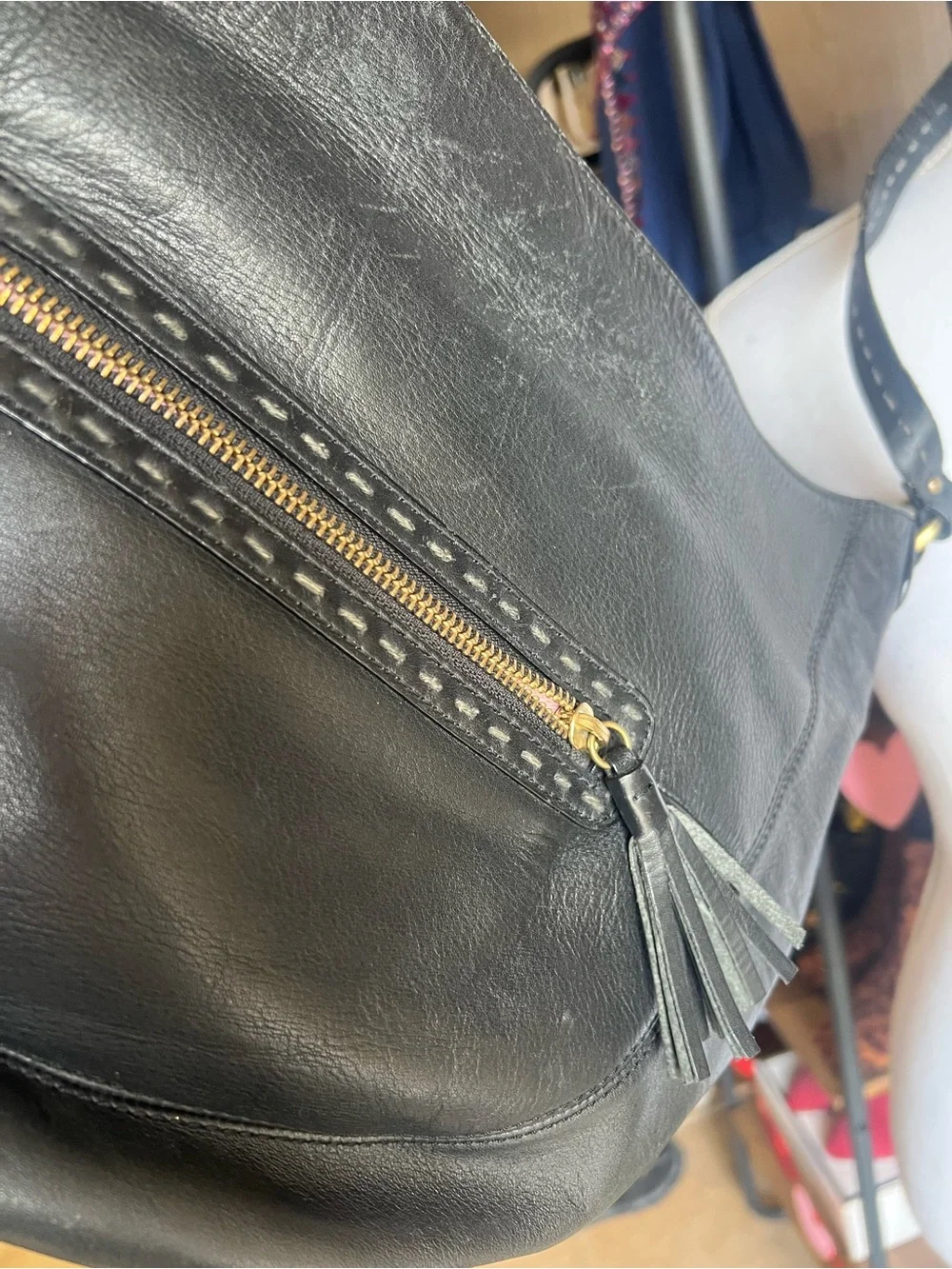 Sigrid Olsen Black Leather Crescent Shoulder Bag